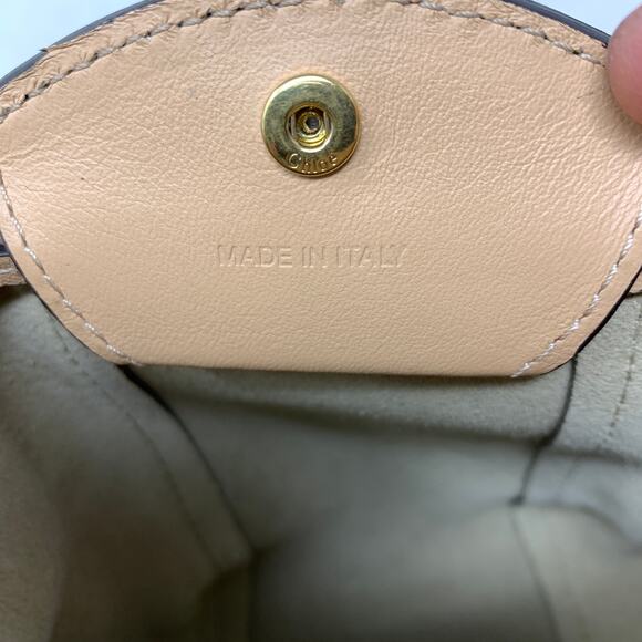 Chloe Beige Leather & Suede Mini Fringe Bucket Bag Drawstring Closure - Picture 9 of 10